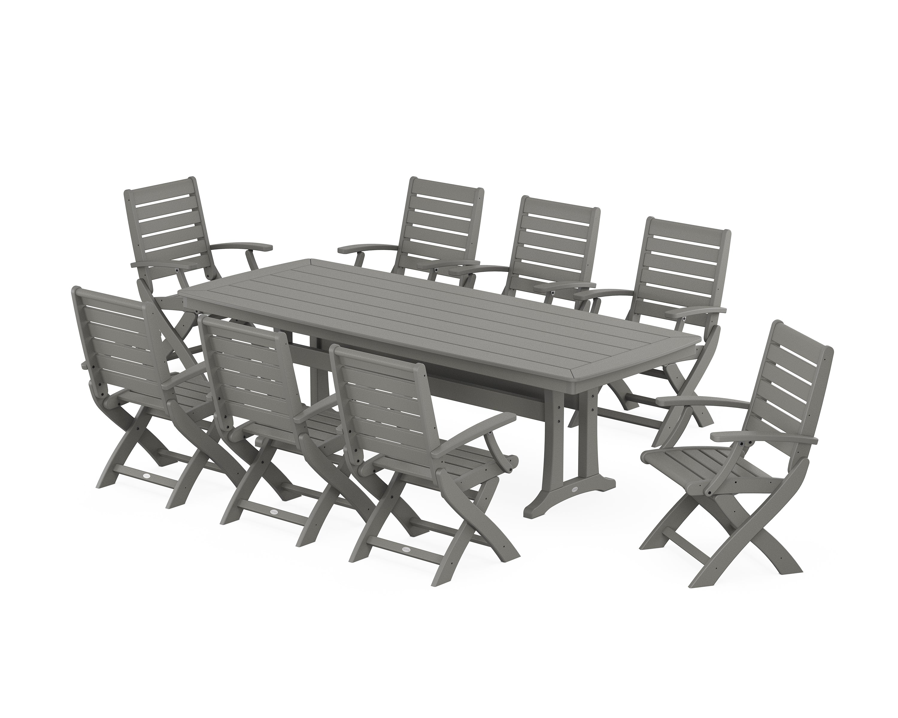 POLYWOOD® Signature Folding 9-Piece Dining Set with Trestle Legs in Slate Grey
