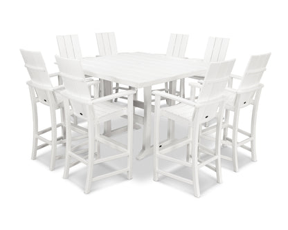 POLYWOOD® Modern Adirondack 9-Piece Farmhouse Trestle Bar Set in White