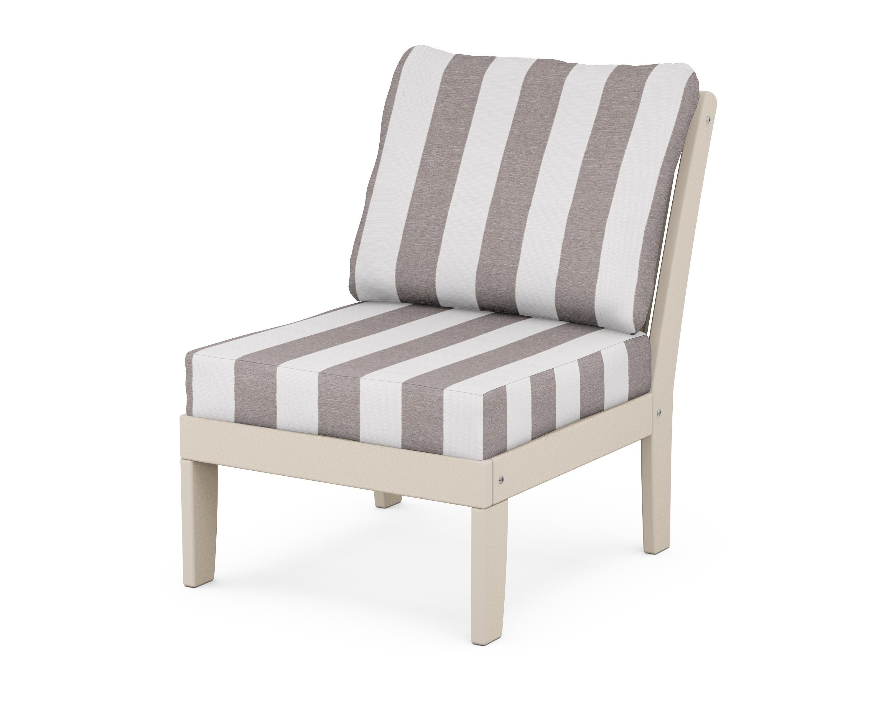 POLYWOOD® Braxton Modular Armless Chair in Sand / Cabana Stripe Grey Mist