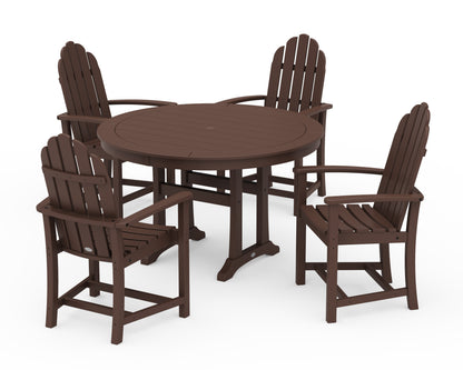 POLYWOOD® Classic Adirondack 5-Piece Round Dining Set with Trestle Legs in Mahogany