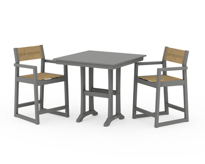 POLYWOOD® EDGE Sling Arm Chair 3-Piece Farmhouse Counter Set with Trestle Legs in Slate Grey / Burlap Sling
