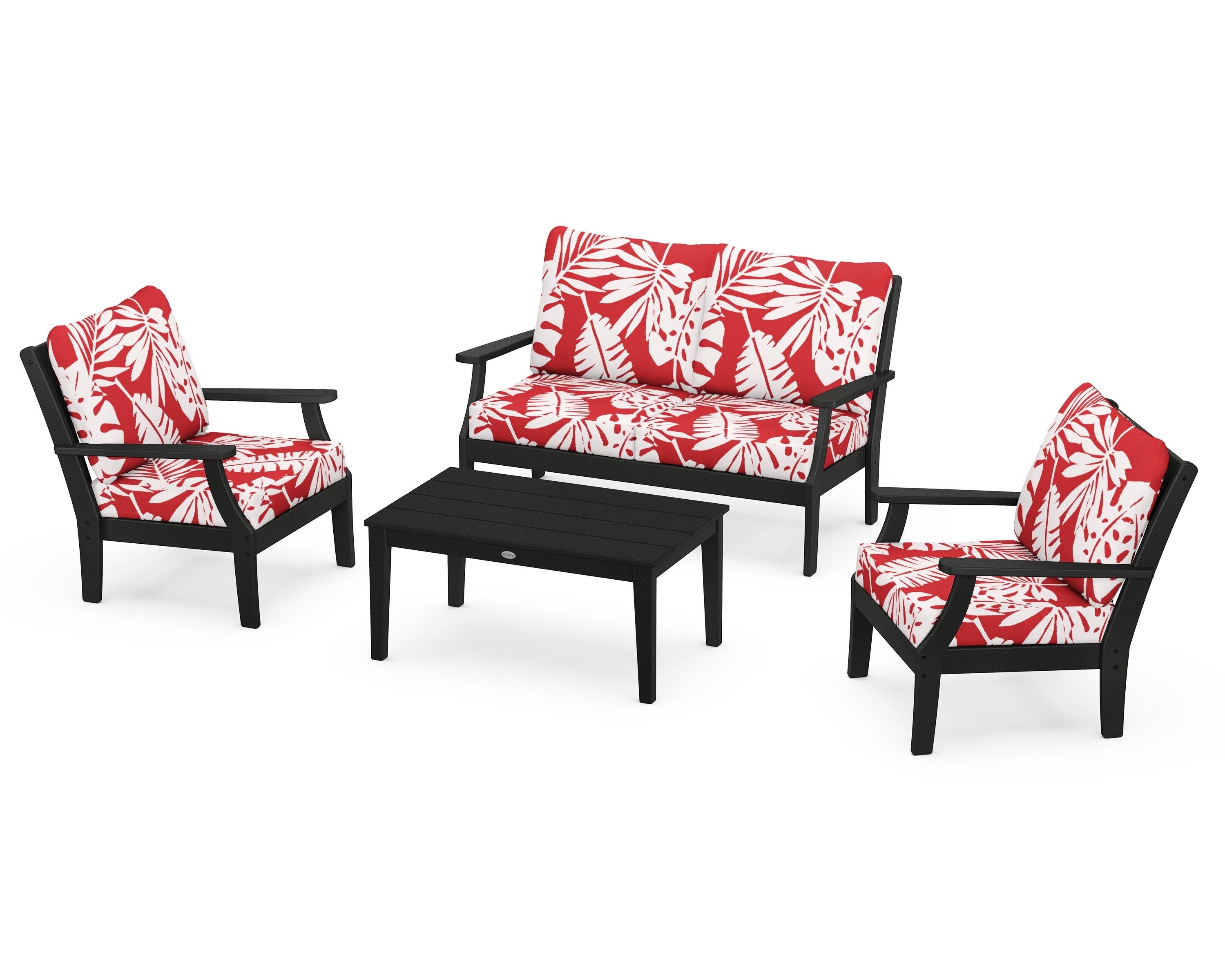 POLYWOOD® Braxton 4-Piece Deep Seating Chair Set in Black / Leaf Crimson
