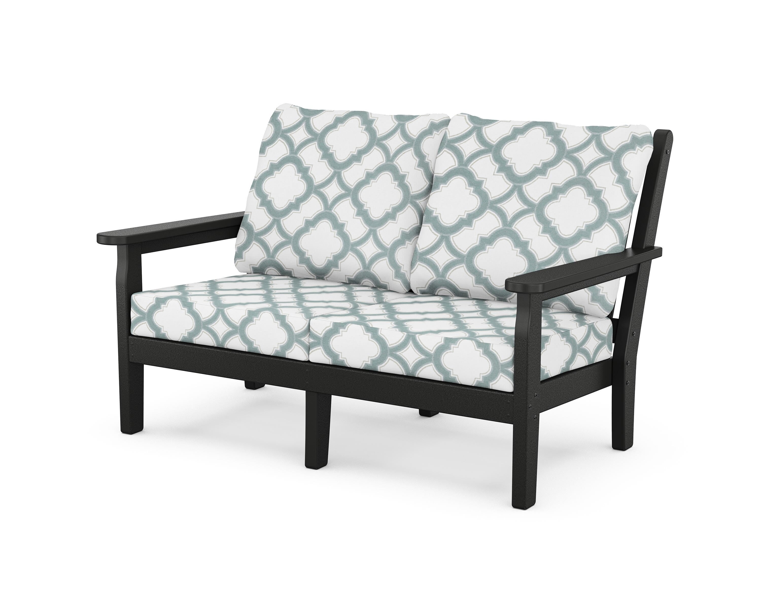 POLYWOOD® Chippendale Deep Seating Loveseat in Black / Trellis Glacier Spa