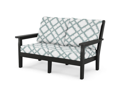 POLYWOOD® Chippendale Deep Seating Loveseat in Black / Trellis Glacier Spa