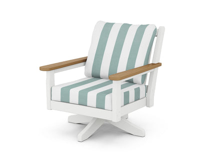 POLYWOOD® Chippendale Deep Seating Swivel Chair in White / Natural / Cabana Stripe Glacier Spa