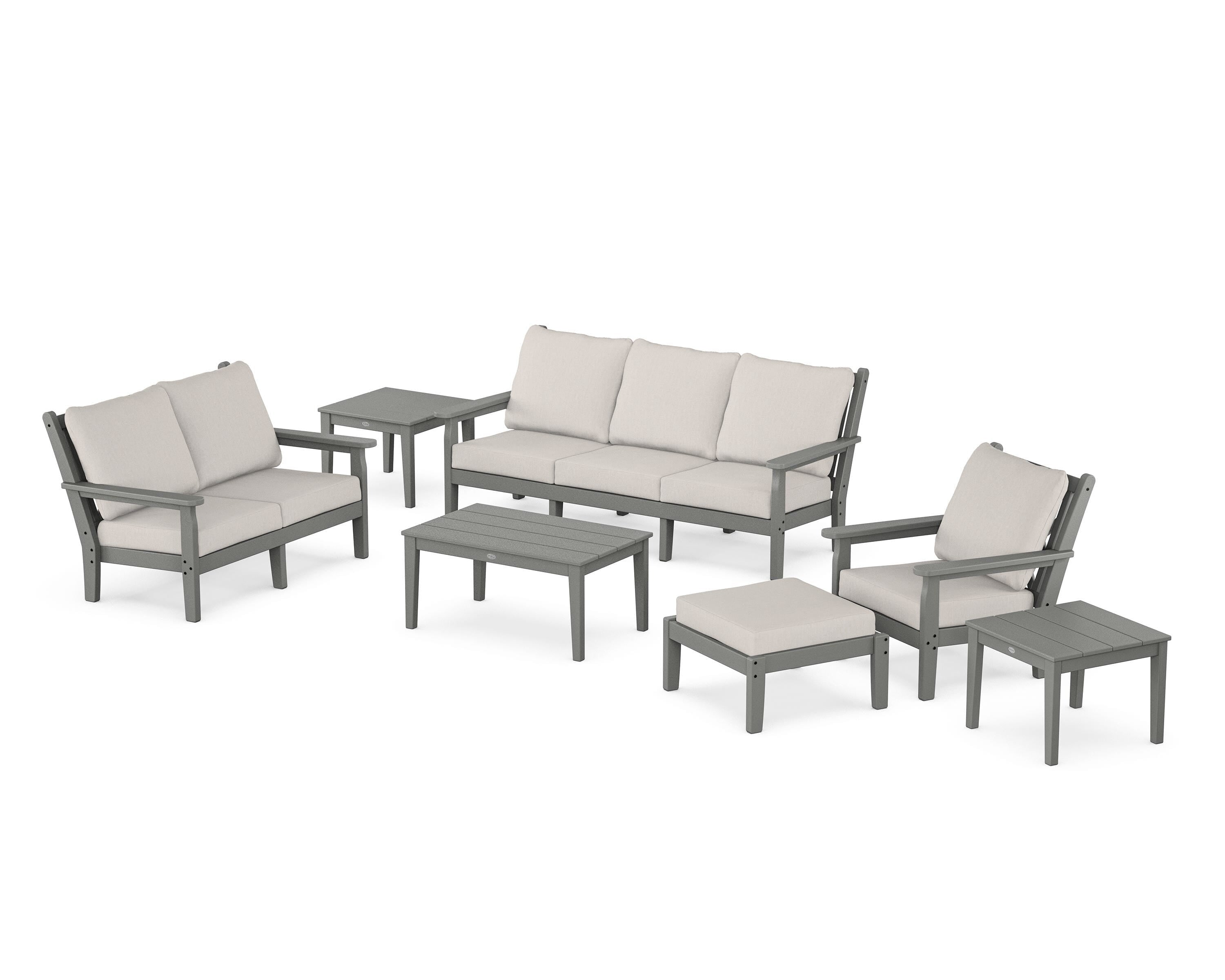 POLYWOOD® Chippendale 7-Piece Deep Seating Set in Slate Grey / Cast Ash