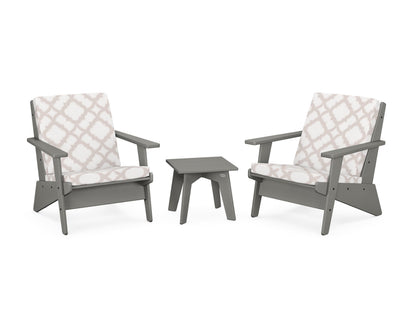 POLYWOOD® Riviera Modern Lounge 3-Piece Set in Slate Grey / Trellis Dune Burlap