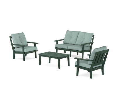 POLYWOOD® Oxford 4-Piece Deep Seating Set with Loveseat in Green / Glacier Spa