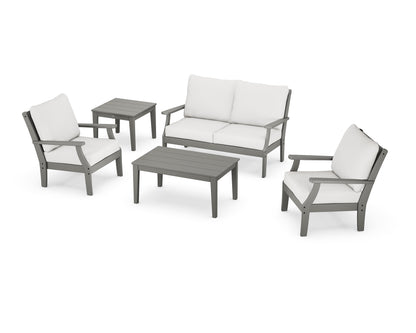POLYWOOD® Braxton 5-Piece Deep Seating Set in Slate Grey / Natural Linen