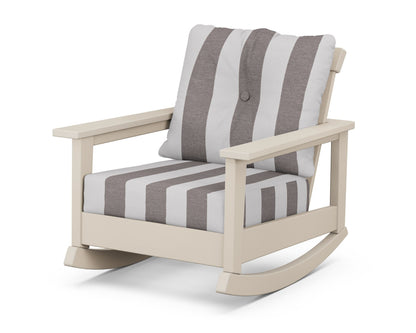 POLYWOOD® Prescott Deep Seating Rocking Chair in Sand / Cabana Stripe Grey Mist