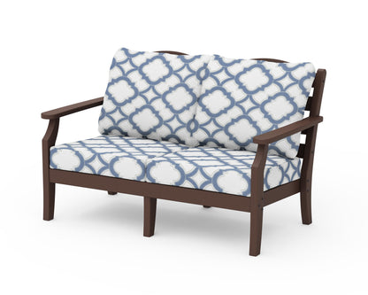 Draper James™ by  POLYWOOD® Savannah Deep Seating Loveseat in Mahogany / Trellis Sky Blue