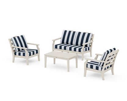 Draper James™ by  POLYWOOD® Savannah 4-Piece Deep Seating Set with Loveseat in Sand / Cabana Stripe Marine Indigo