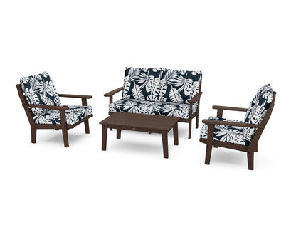 POLYWOOD® Lakeside 4-Piece Deep Seating Set in Mahogany / Leaf Marine Indigo