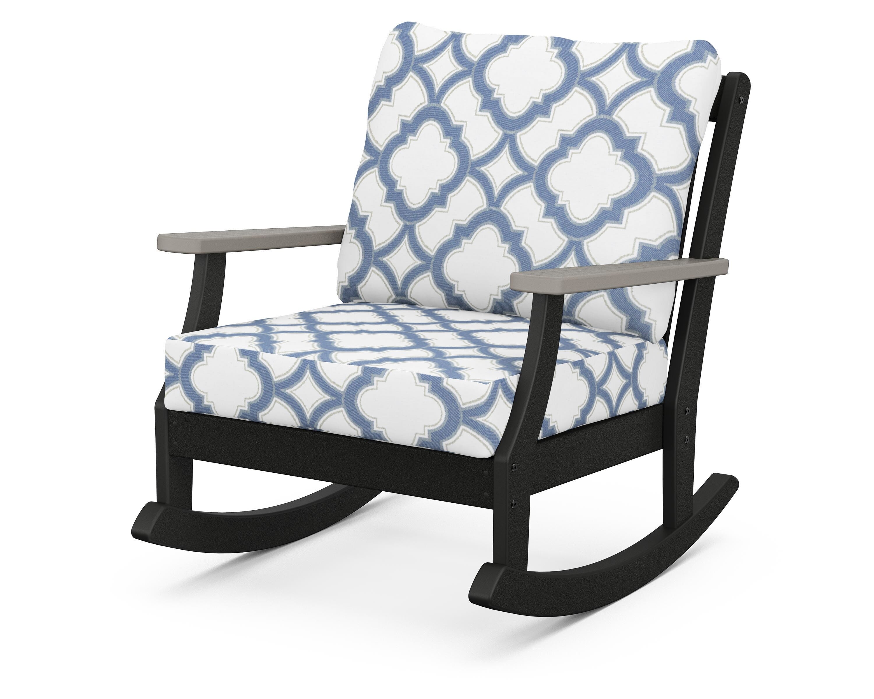 POLYWOOD® Braxton Deep Seating Rocking Chair in Black / Driftwood / Trellis Sky Blue