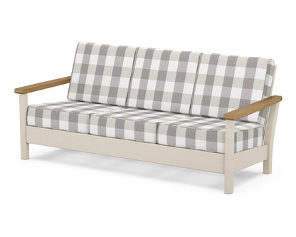 POLYWOOD® Harbour Deep Seating Sofa in Sand / Natural / Buffalo Plaid Grey Mist