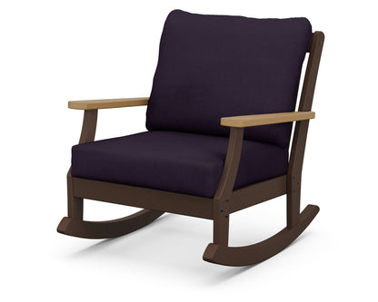 POLYWOOD® Braxton Deep Seating Rocking Chair in Mahogany / Natural / Navy Linen