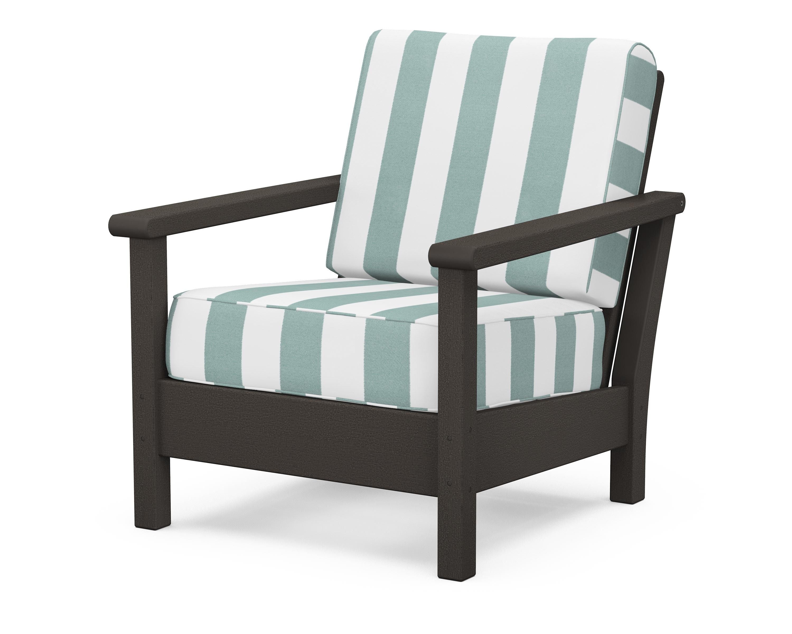 POLYWOOD® Harbour Deep Seating Chair in Vintage Coffee / Cabana Stripe Glacier Spa