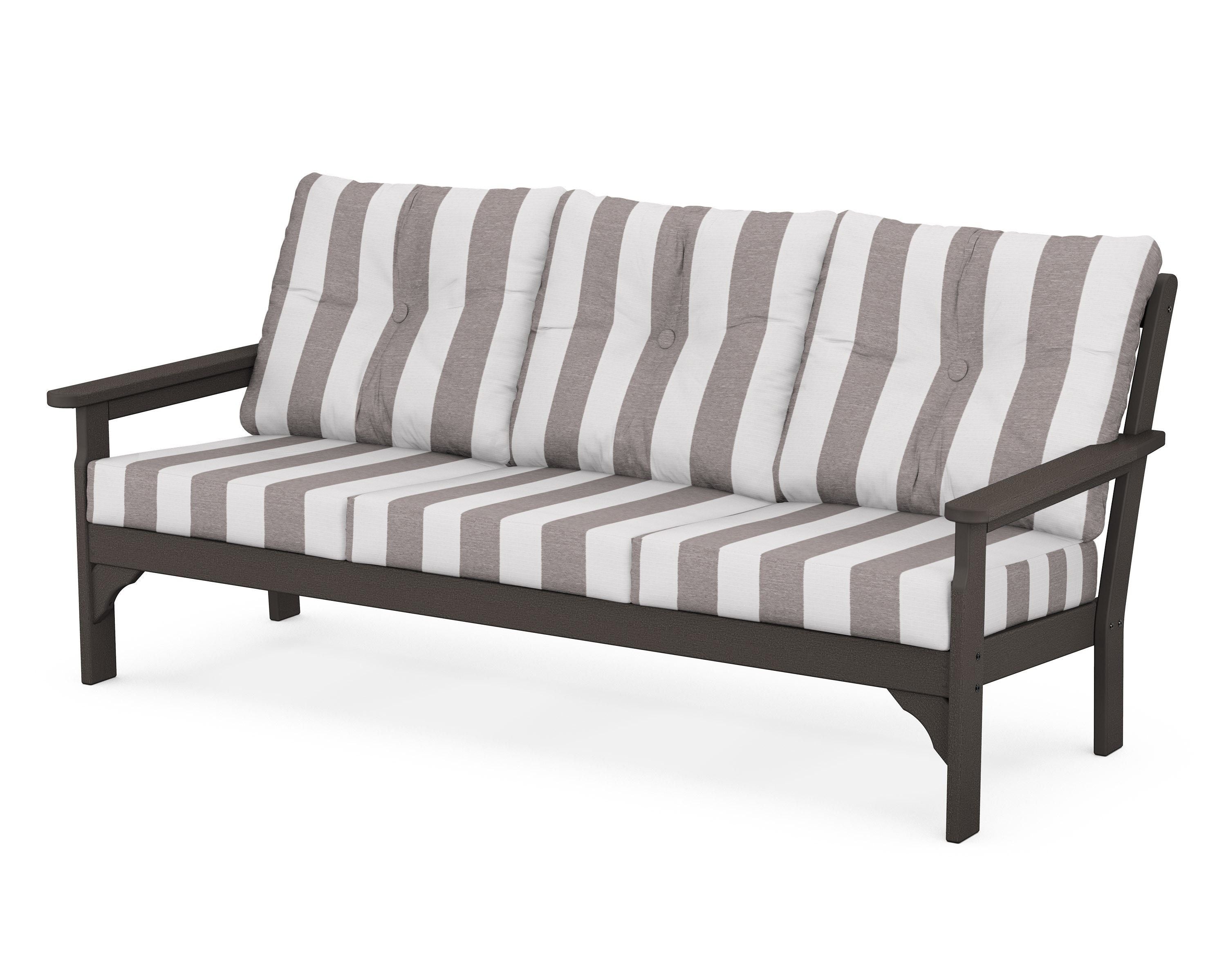 POLYWOOD® Vineyard Deep Seating Sofa in Vintage Coffee / Cabana Stripe Grey Mist