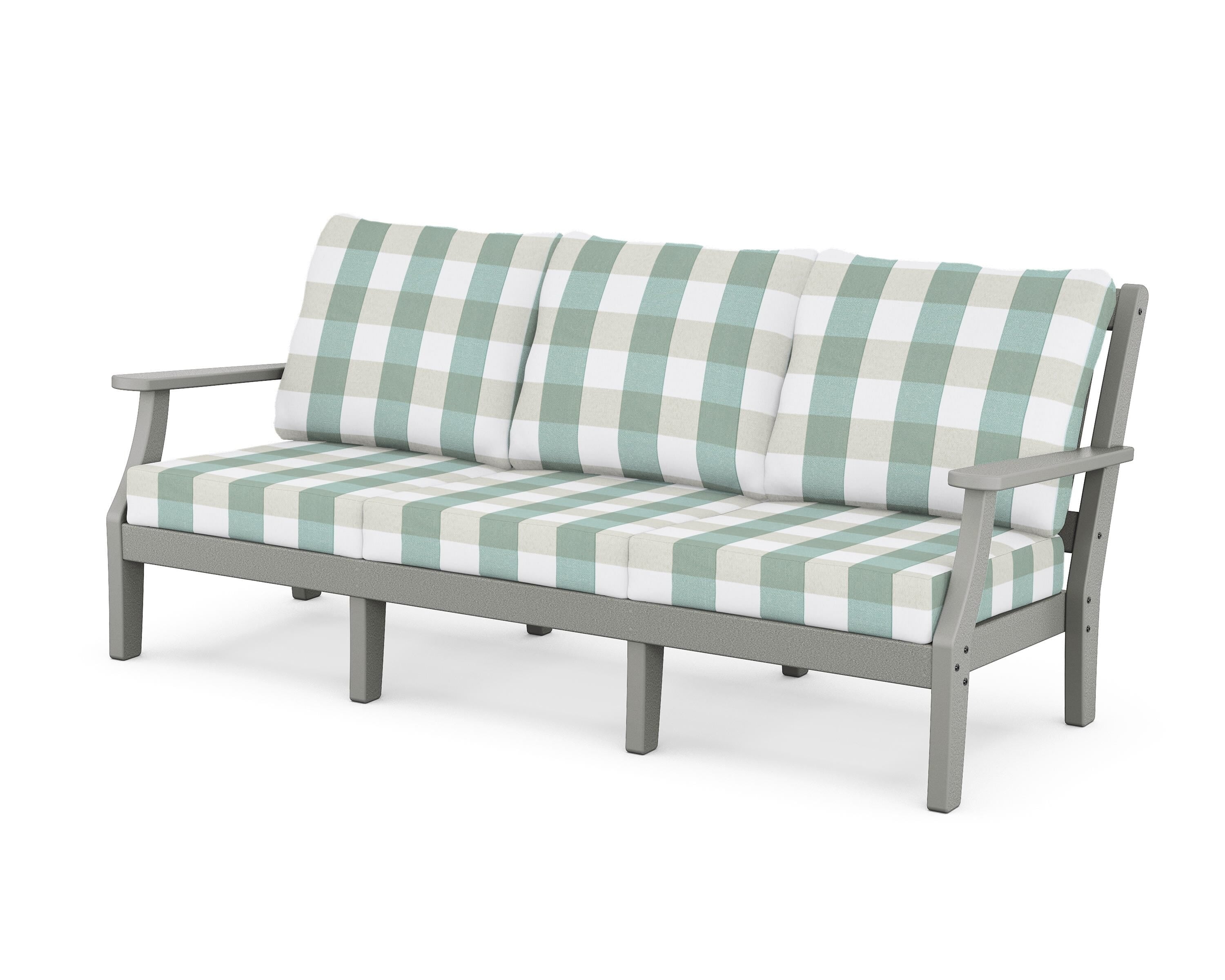 Martha Stewart by POLYWOOD® Chinoiserie Deep Seating Sofa in Slate Grey / Buffalo Plaid Glacier Spa