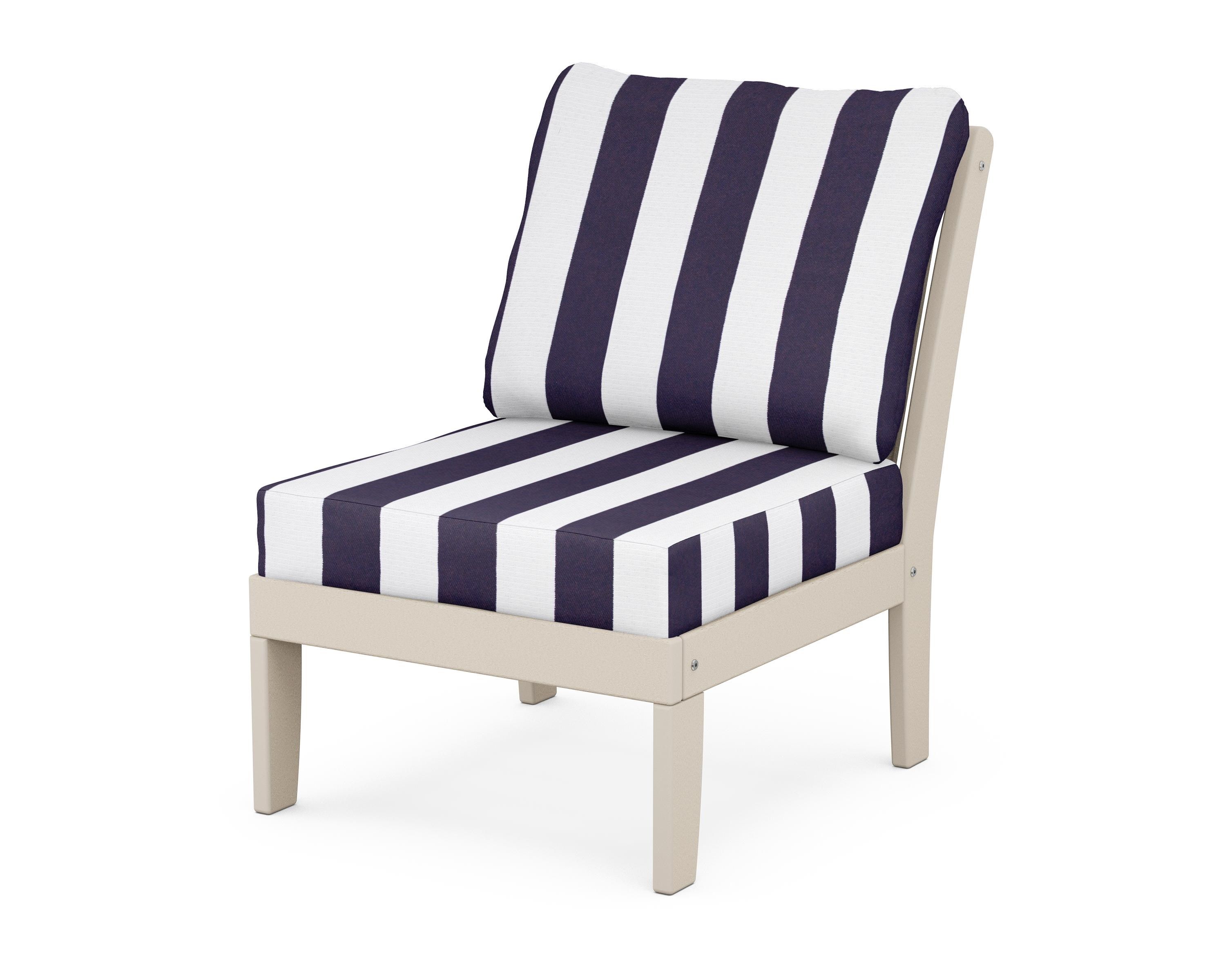 POLYWOOD® Braxton Modular Armless Chair in Sand / Cabana Stripe Navy