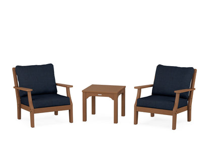 Martha Stewart by POLYWOOD® Chinoiserie 3-Piece Deep Seating Set in Teak / Marine Indigo