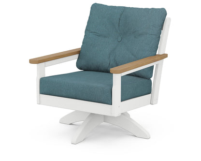 POLYWOOD® Vineyard Deep Seating Swivel Chair in White / Natural / Ocean Teal