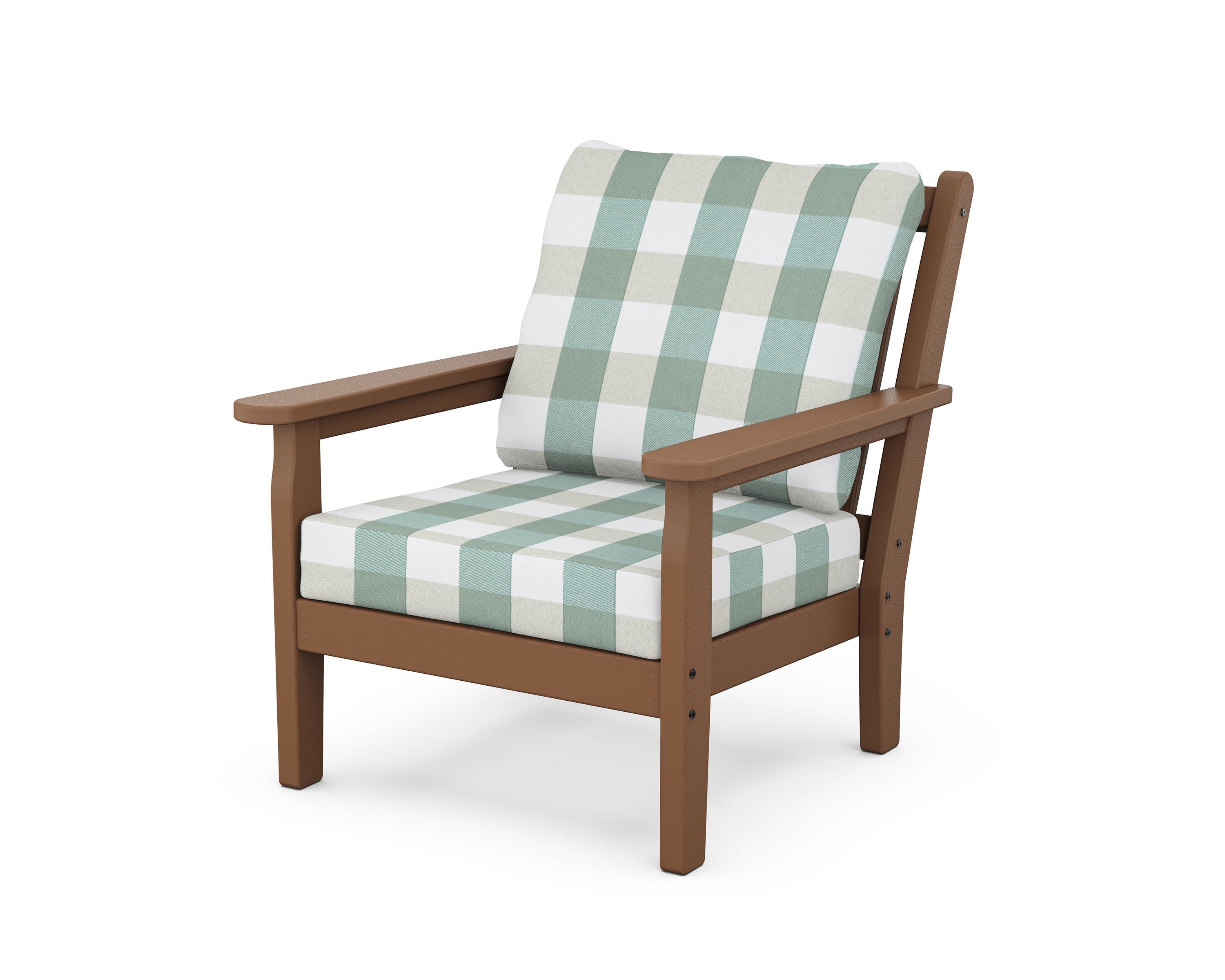 POLYWOOD® Chippendale Deep Seating Chair in Teak / Buffalo Plaid Glacier Spa
