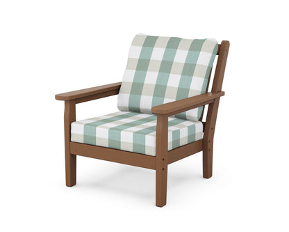 POLYWOOD® Chippendale Deep Seating Chair in Teak / Buffalo Plaid Glacier Spa