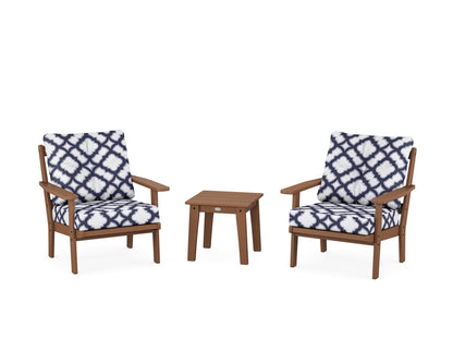 POLYWOOD® Oxford 3-Piece Deep Seating Set in Teak / Trellis Navy