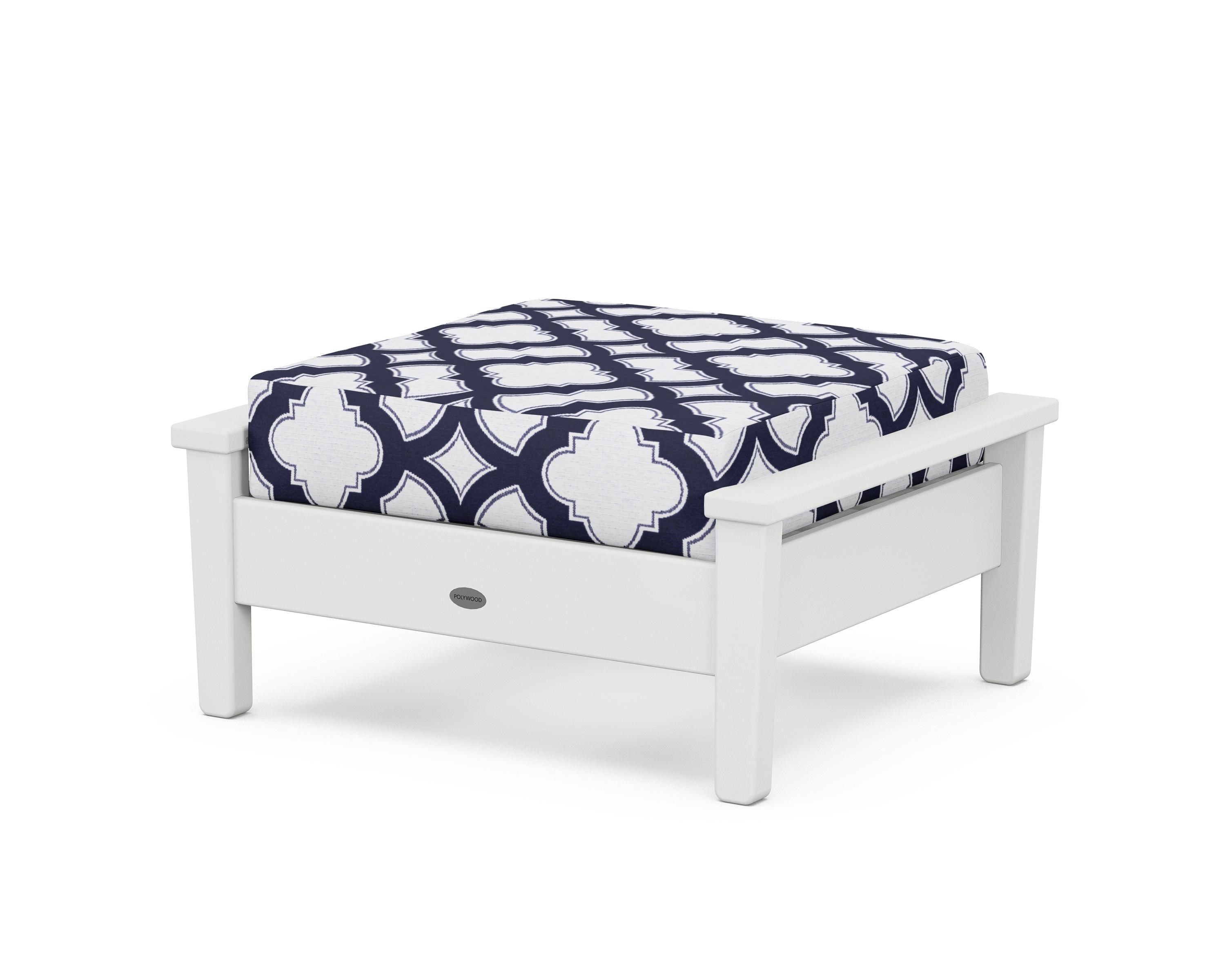 POLYWOOD® Prescott Deep Seating Ottoman in White / Trellis Navy