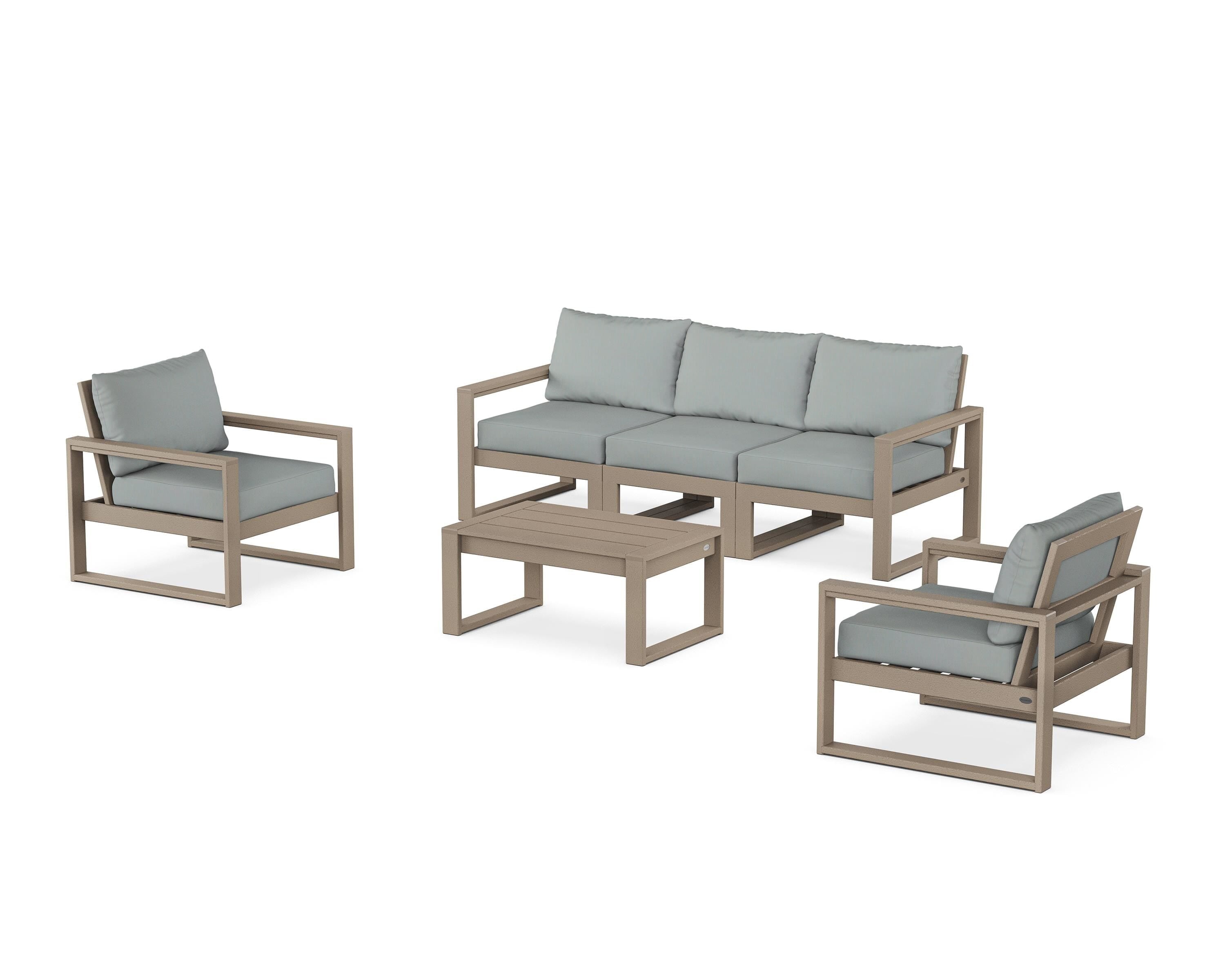 POLYWOOD® EDGE Sectional 4-Piece Deep Seating Set with Sofa in Vintage Sahara / Spa