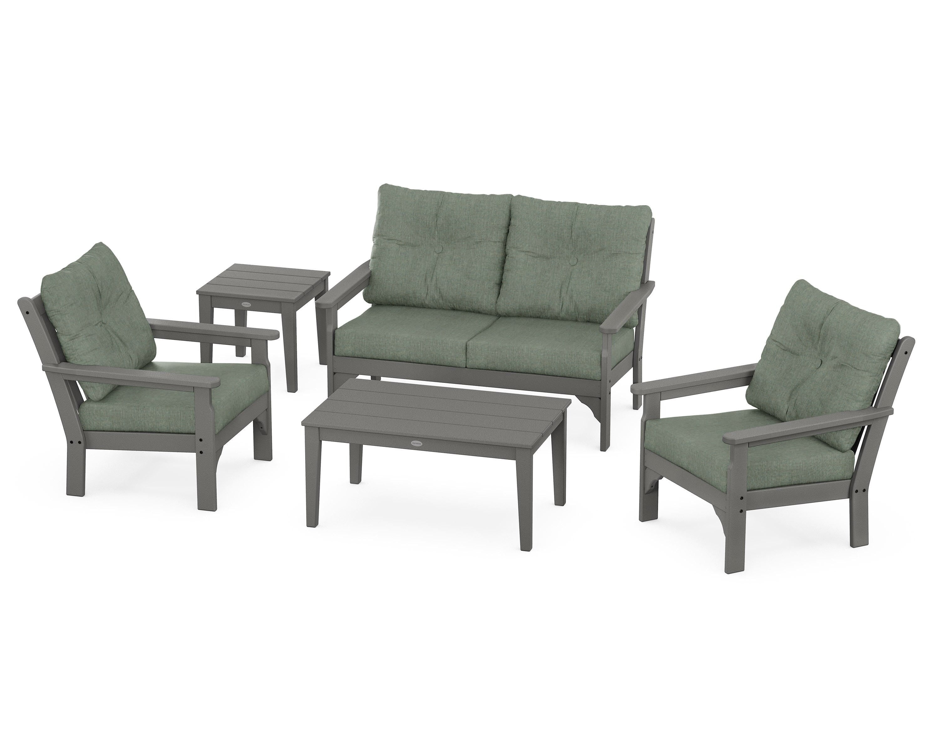 POLYWOOD® Vineyard 5-Piece Deep Seating Set in Slate Grey / Cast Sage