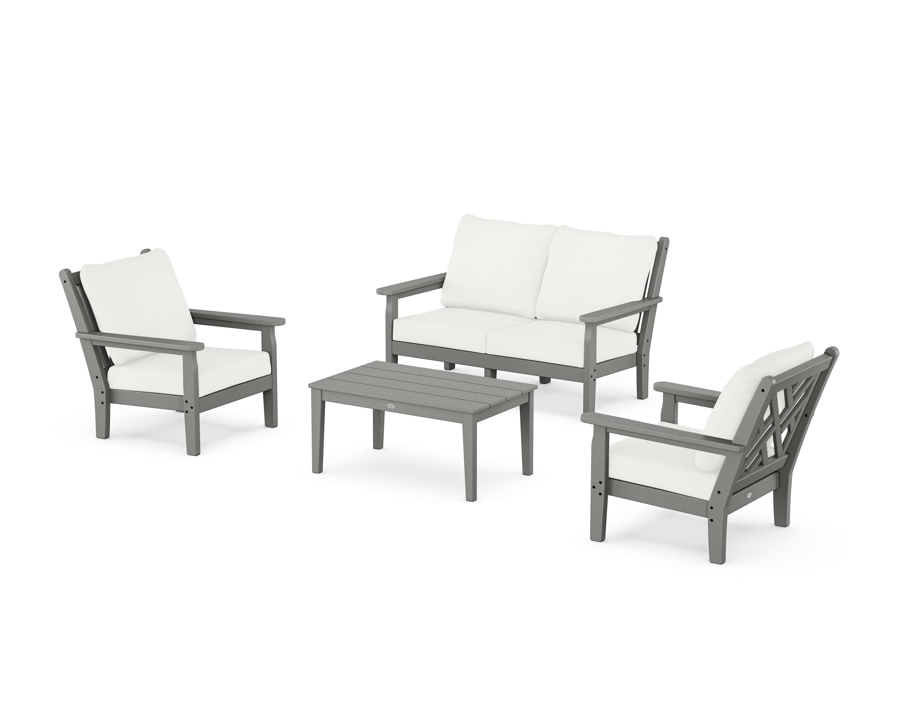 POLYWOOD® Chippendale 4-Piece Deep Seating Set with Loveseat in Slate Grey / Natural Linen
