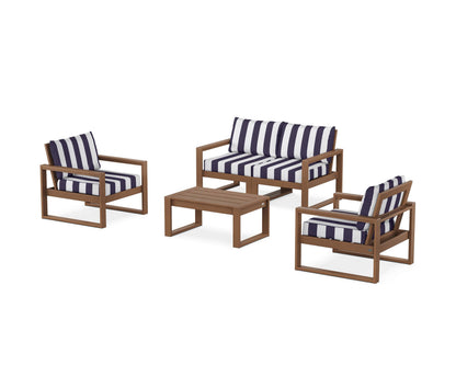 POLYWOOD® EDGE Sectional 4-Piece Deep Seating Set with Loveseat in Teak / Cabana Stripe Navy