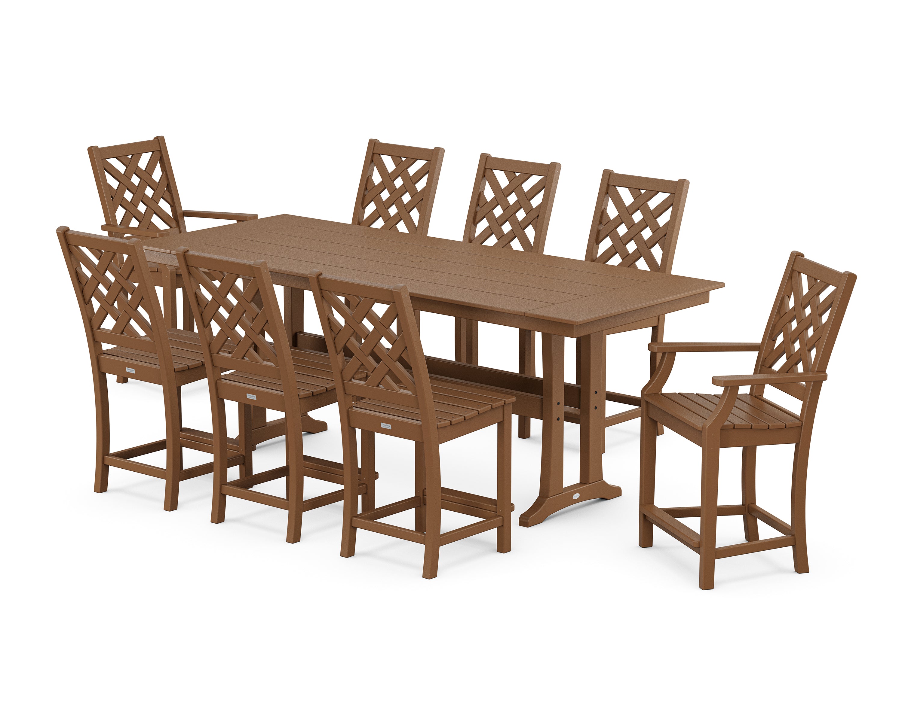 Country Living Wovendale 9-Piece Farmhouse Counter Set with Trestle Legs in Teak