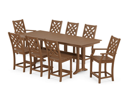 Country Living Wovendale 9-Piece Farmhouse Counter Set with Trestle Legs in Teak