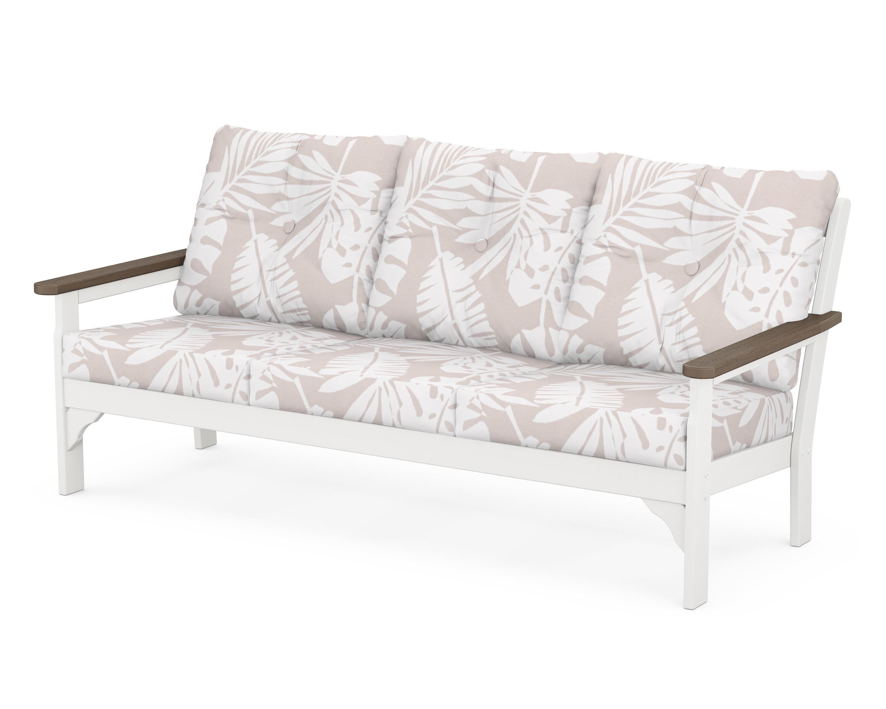 POLYWOOD® Vineyard Deep Seating Sofa in White / Kona / Leaf Dune Burlap
