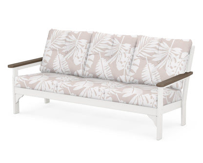 POLYWOOD® Vineyard Deep Seating Sofa in White / Kona / Leaf Dune Burlap