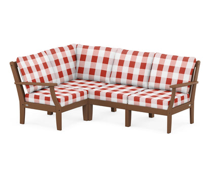 POLYWOOD® Braxton Modular 4-Piece Deep Seating Set in Teak / Buffalo Plaid Crimson
