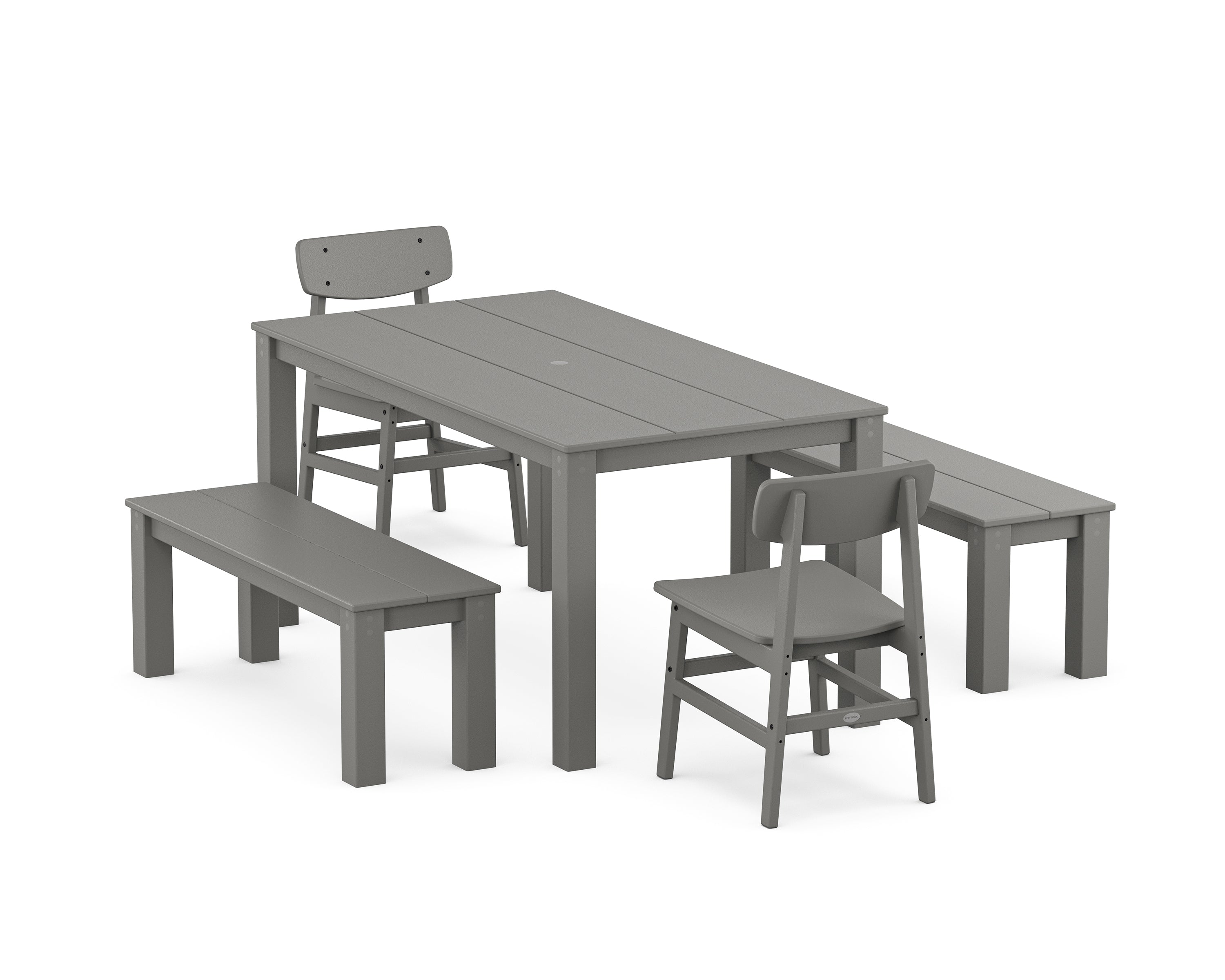 POLYWOOD® Modern Studio Urban Chair 5-Piece Parsons Dining Set with Benches in Slate Grey