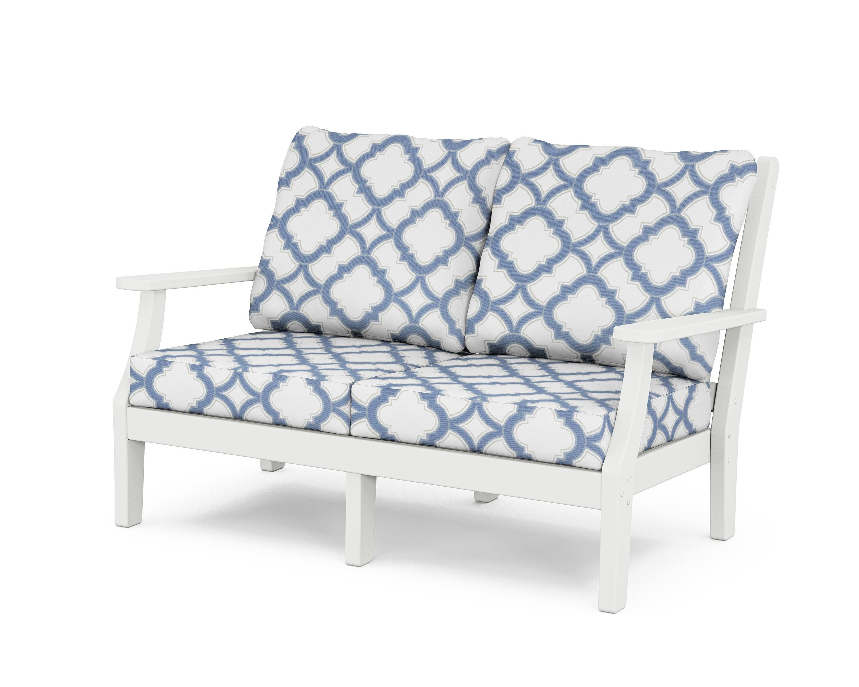 Country Living Wovendale Deep Seating Loveseat in White / Trellis Sky Blue