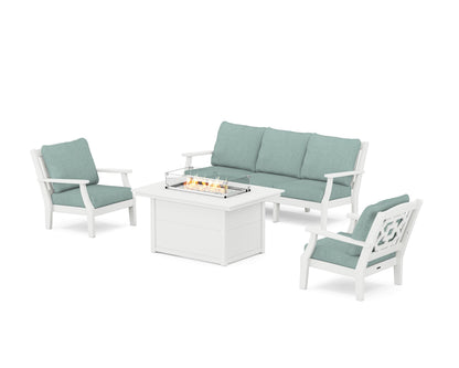 Martha Stewart by POLYWOOD® Chinoiserie Deep Seating Fire Pit Table Set in White / Glacier Spa