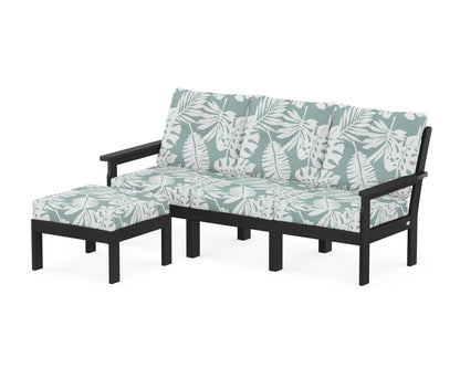 POLYWOOD® Vineyard 4-Piece Sectional with Ottoman in Black / Leaf Glacier Spa