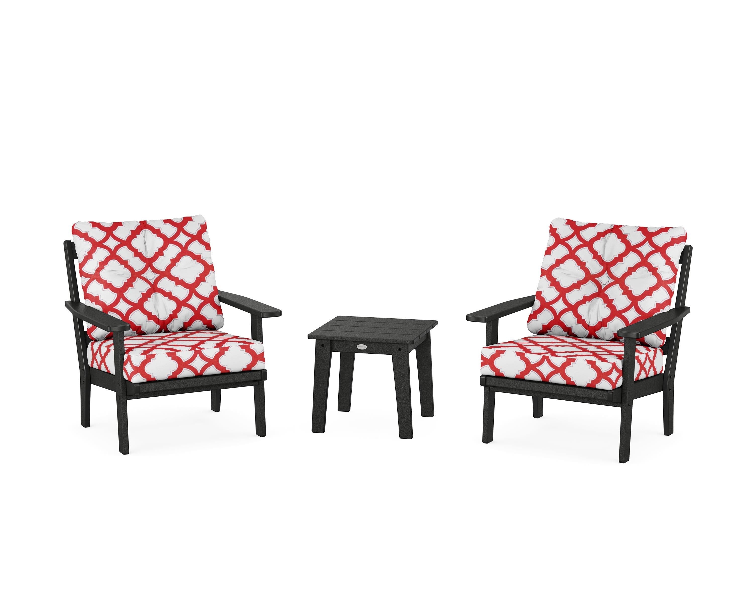 POLYWOOD® Oxford 3-Piece Deep Seating Set in Black / Trellis Crimson