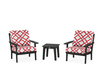 POLYWOOD® Oxford 3-Piece Deep Seating Set in Black / Trellis Crimson