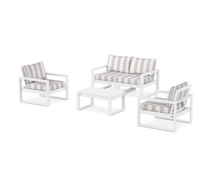 POLYWOOD® EDGE Sectional 4-Piece Deep Seating Set with Loveseat in White / Cabana Stripe Dune Burlap