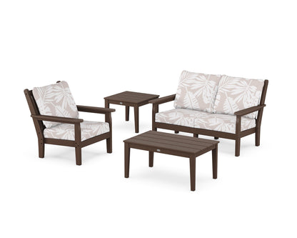 POLYWOOD® Chippendale 4-Piece Deep Seating Set in Mahogany / Leaf Dune Burlap