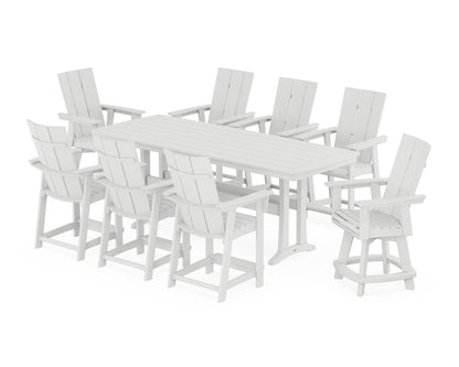 POLYWOOD® Modern Curveback Adirondack Swivel 9-Piece Counter Set with Trestle Legs in White