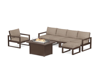 POLYWOOD® EDGE Sectional Lounge and Fire Pit Set in Mahogany / Spiced Burlap