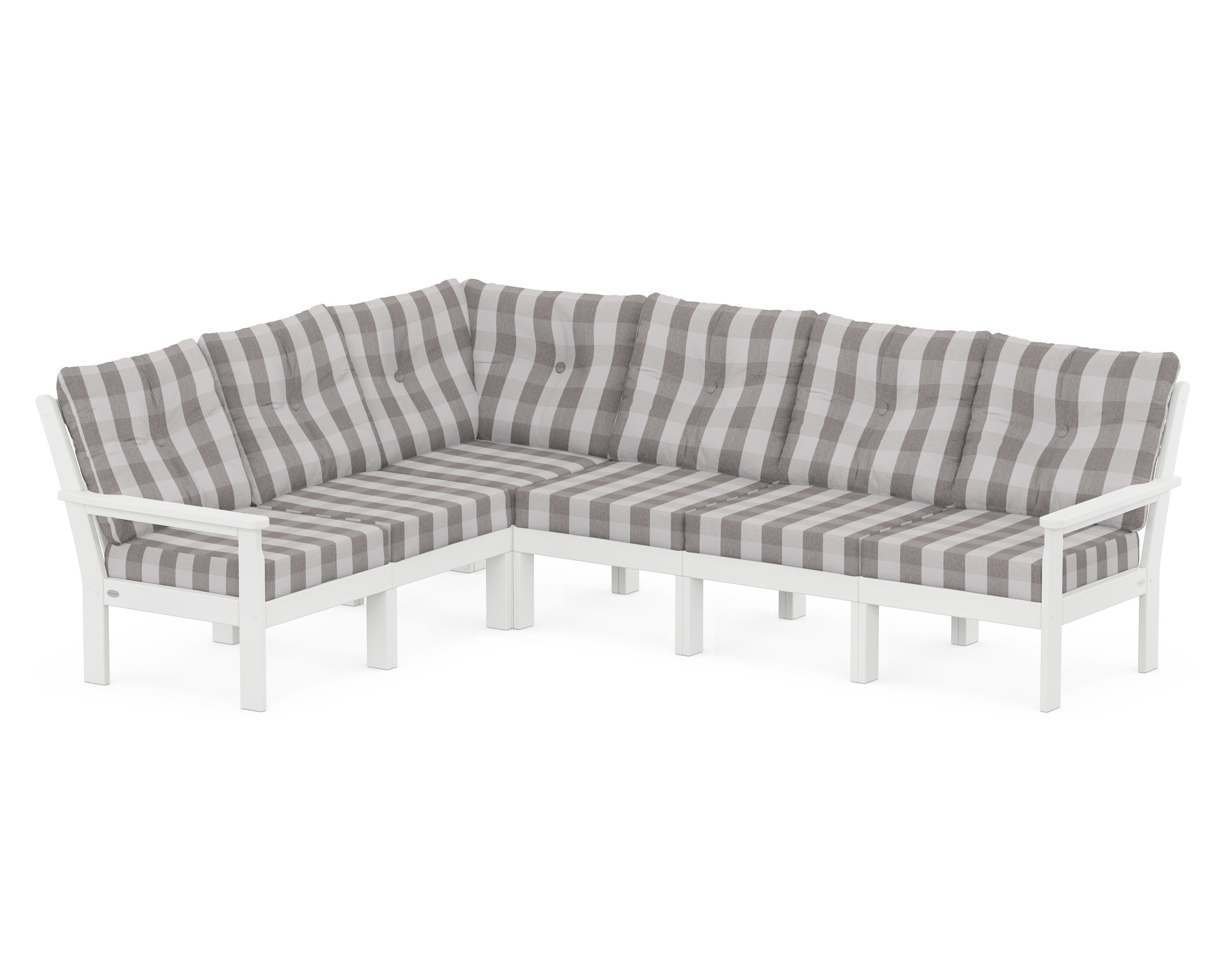 POLYWOOD® Vineyard 6-Piece Sectional in White / Buffalo Plaid Grey Mist